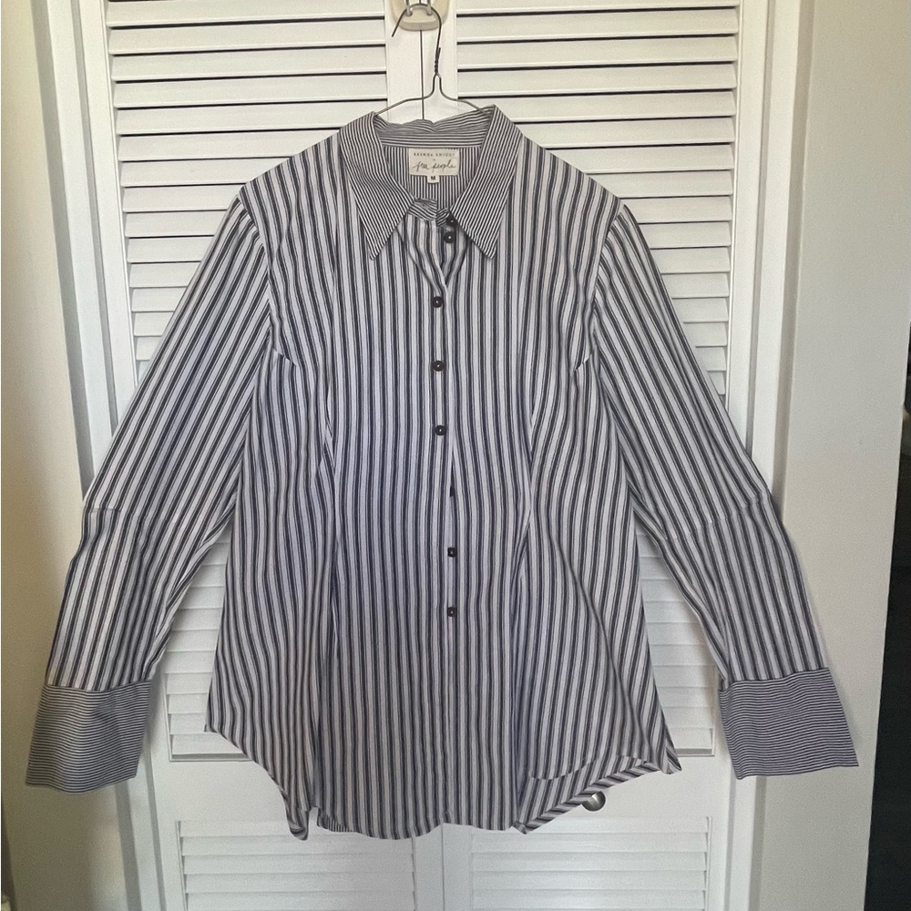 Brenda Knight For Free People Sz L Striped Button Top Black White 100% Cotton